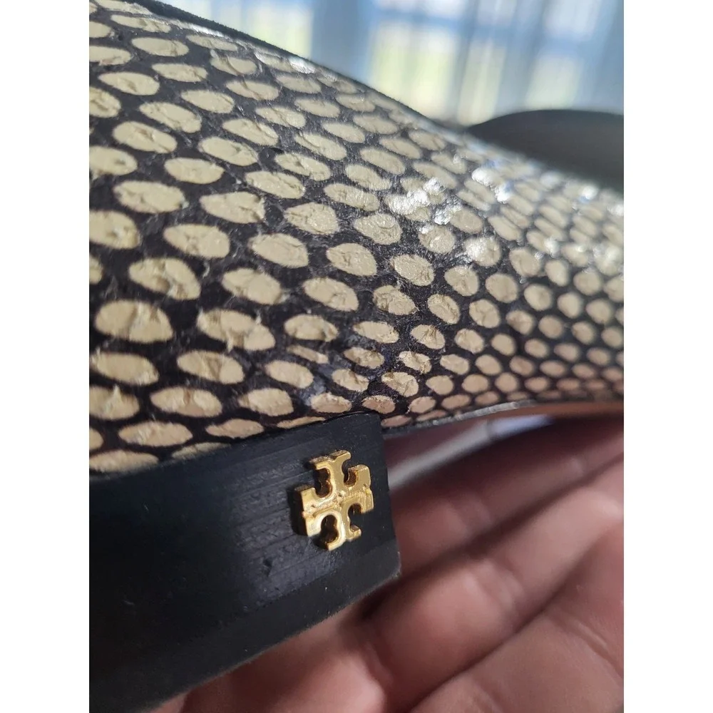 Tory Burch King Cobra Leather Block Heels Size 11 Black & Cream Great Shape‎
